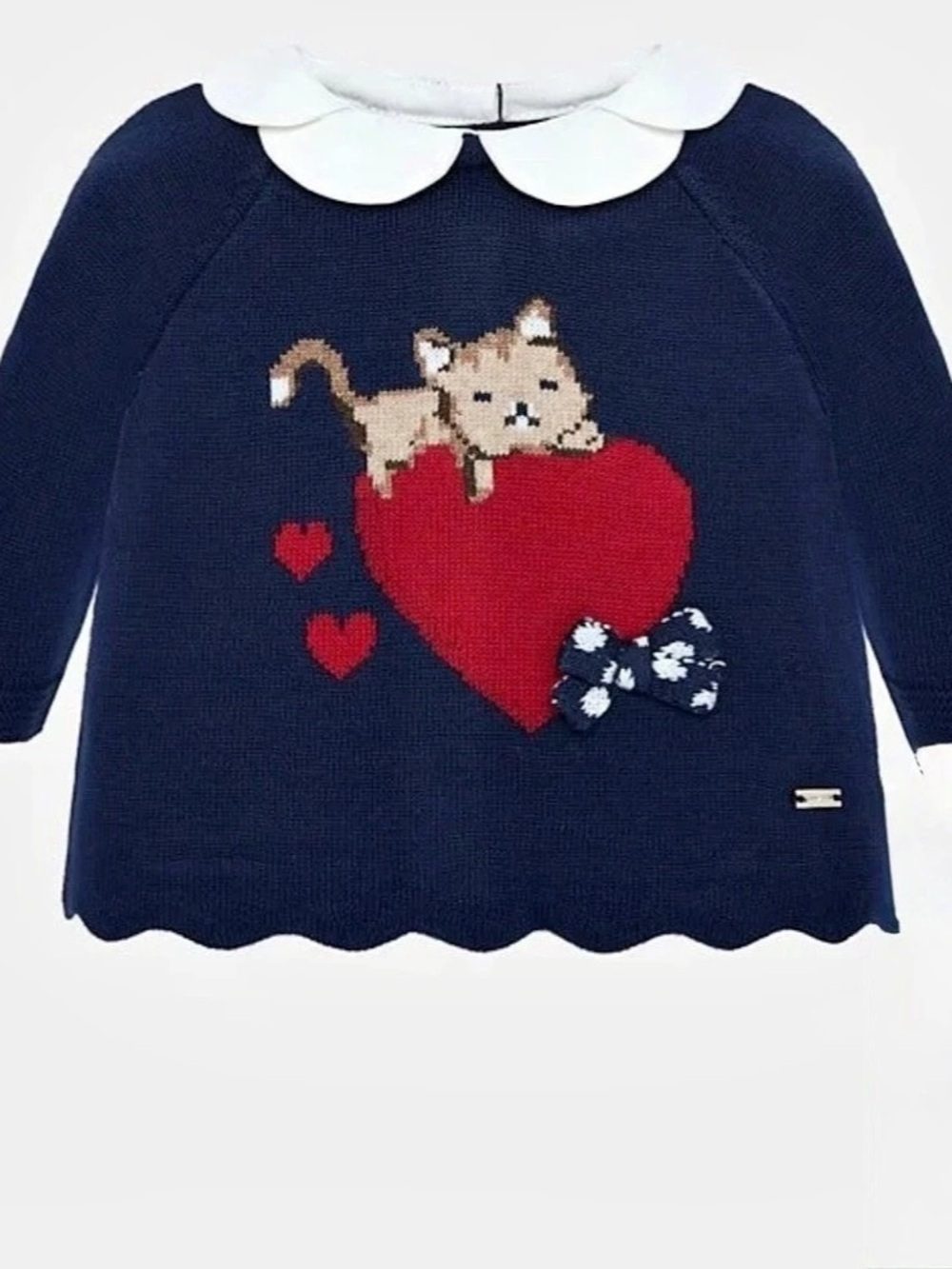 Mayoral Baby Sweater Cat Heart Blue & Red 18 Months